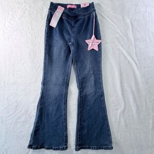 Y2K Inspired Gogo Star Girls Flare Jeans Crossover Waist Blue Denim Size 8